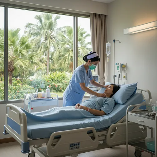 Patients in an accredited hospital in Thailand receiving medical care.