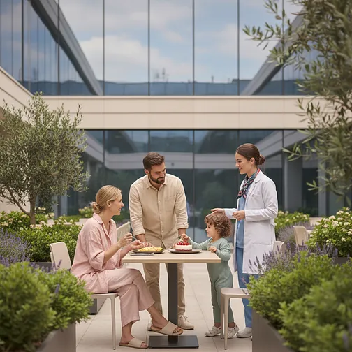 An American family enjoying luxury medical care in a modern Turkish hospital.