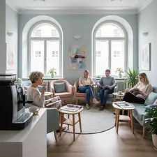 Quiet waiting room in an IVF clinic in Prague, Czech Republic.