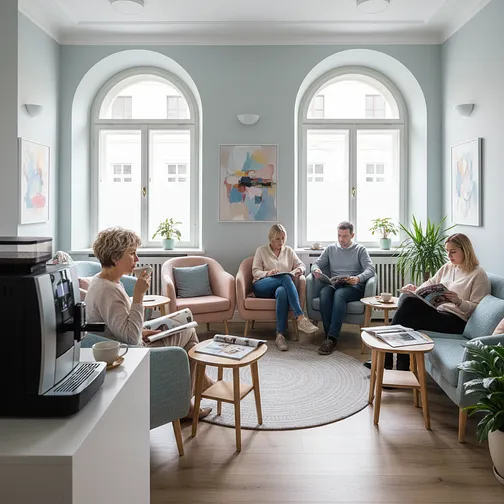Quiet waiting room in an IVF clinic in Prague, Czech Republic.