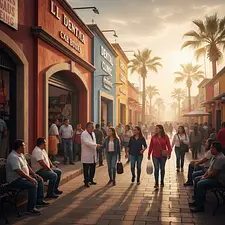 Dentists attending to patients in a dental clinic in Mexico.