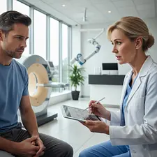 Patient consulting with a surgeon in a modern medical clinic
