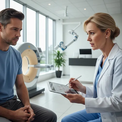 Patient consulting with a surgeon in a modern medical clinic