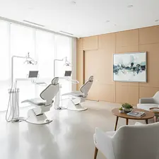 Patient receiving dental treatment in a modern clinic abroad.
