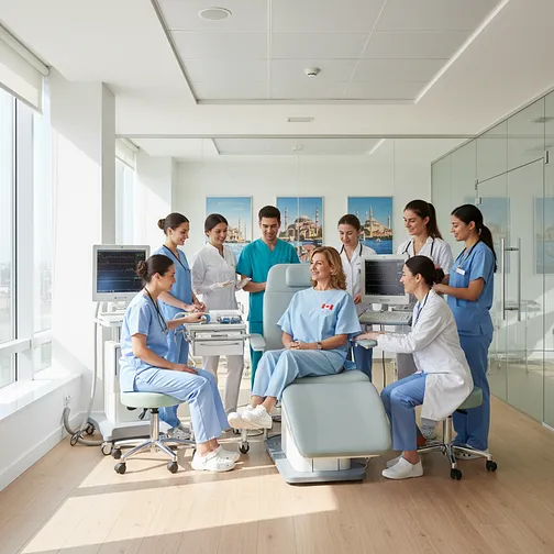 Canadian patient in an Istanbul clinic preparing for a medical procedure