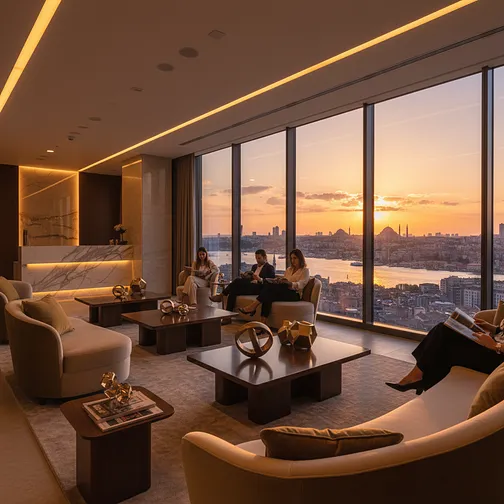 Luxury medical clinic in Turkey with modern decor and Istanbul skyline